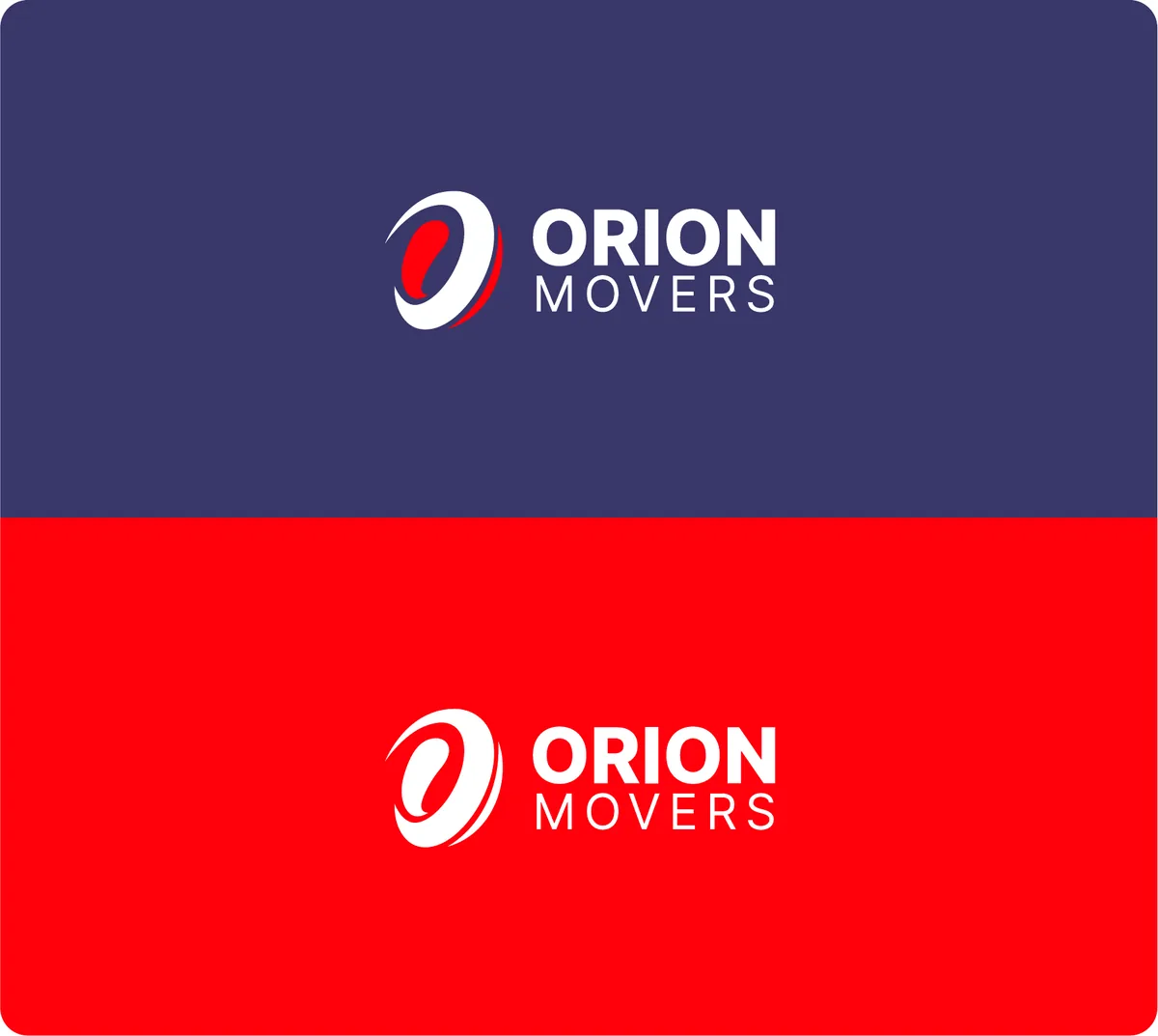 Orion Movers logo on navy and red backgrounds