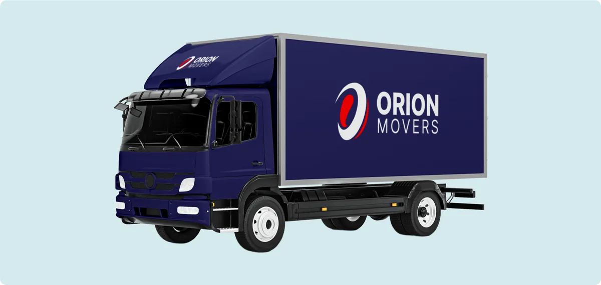 Orion Movers logo applied in a real-world brand mockup