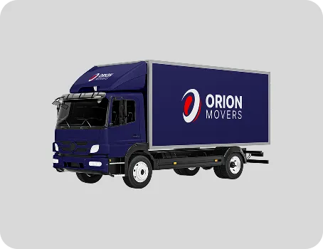 Orion Movers logo brand application: truck