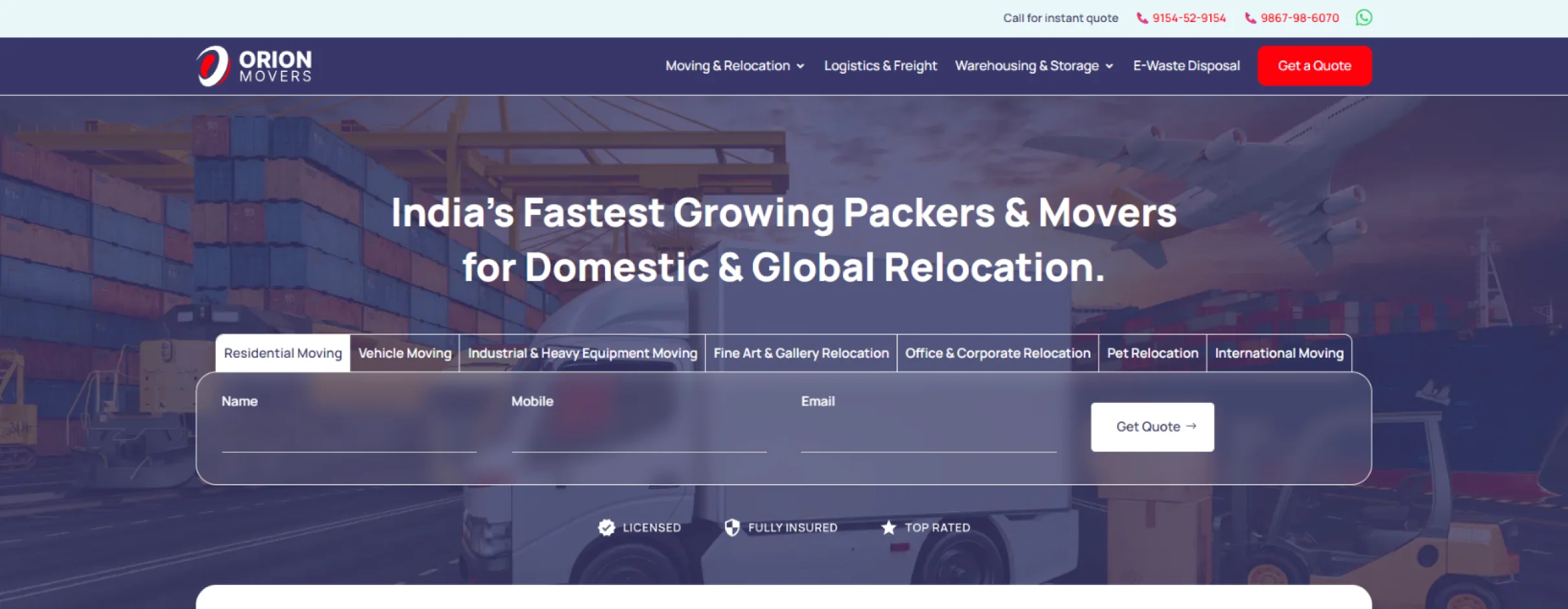 Orion Movers website