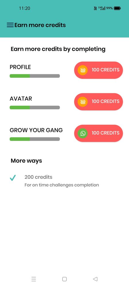 Earn more credits screen