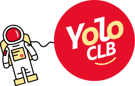 Scotty the astronaut tethered to the YoloClb logo